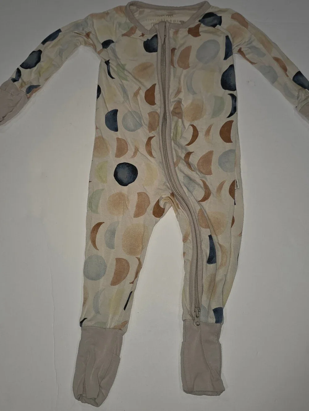 Little Sleepies Neutral Moon & Circle Footed One-Piece in Beige and Blue